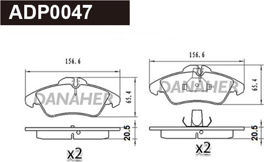 Danaher ADP0047 - Гальмівні колодки, дискові гальма autocars.com.ua