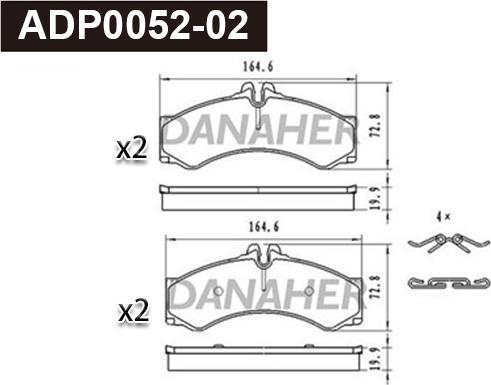 Danaher ADP0052-02 - Гальмівні колодки, дискові гальма autocars.com.ua