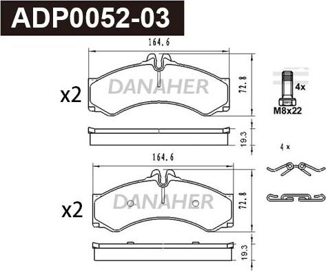 Danaher ADP0052-03 - Гальмівні колодки, дискові гальма autocars.com.ua