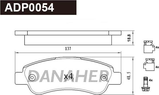 Danaher ADP0054 - Гальмівні колодки, дискові гальма autocars.com.ua