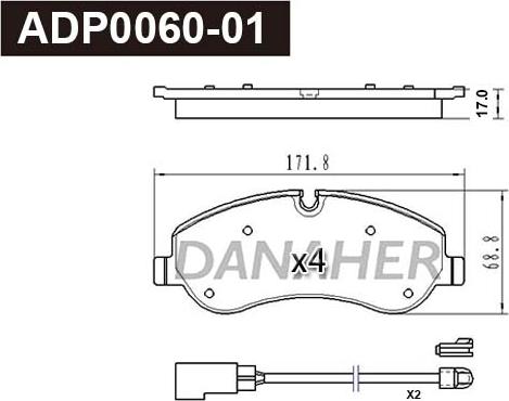 Danaher ADP0060-01 - Гальмівні колодки, дискові гальма autocars.com.ua