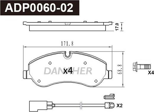 Danaher ADP0060-02 - Гальмівні колодки, дискові гальма autocars.com.ua