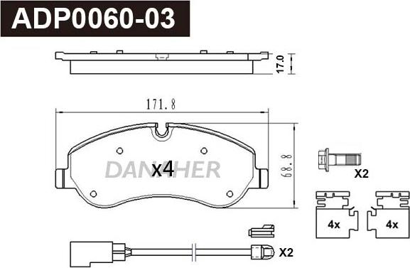 Danaher ADP0060-03 - Гальмівні колодки, дискові гальма autocars.com.ua