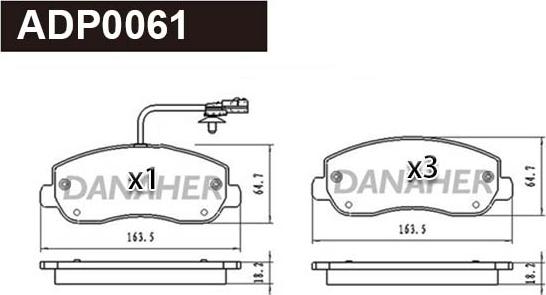Danaher ADP0061 - Гальмівні колодки, дискові гальма autocars.com.ua