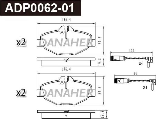 Danaher ADP0062-01 - Гальмівні колодки, дискові гальма autocars.com.ua