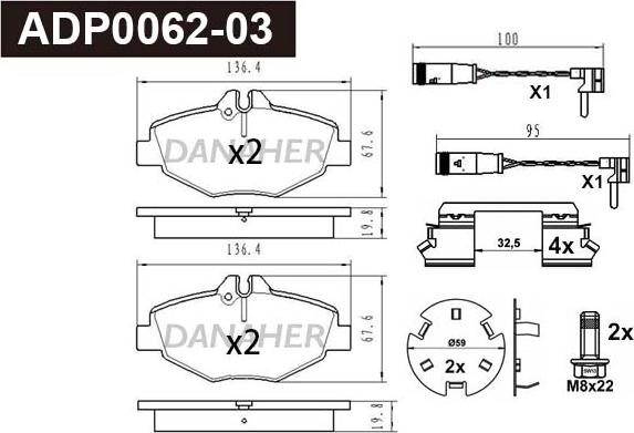 Danaher ADP0062-03 - Гальмівні колодки, дискові гальма autocars.com.ua