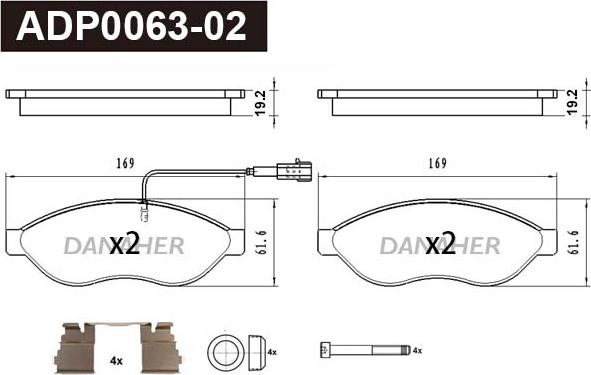 Danaher ADP0063-02 - Тормозные колодки, дисковые, комплект autodnr.net