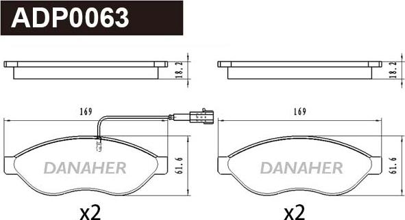 Danaher ADP0063 - Гальмівні колодки, дискові гальма autocars.com.ua