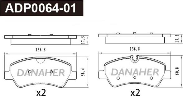 Danaher ADP0064-01 - Гальмівні колодки, дискові гальма autocars.com.ua