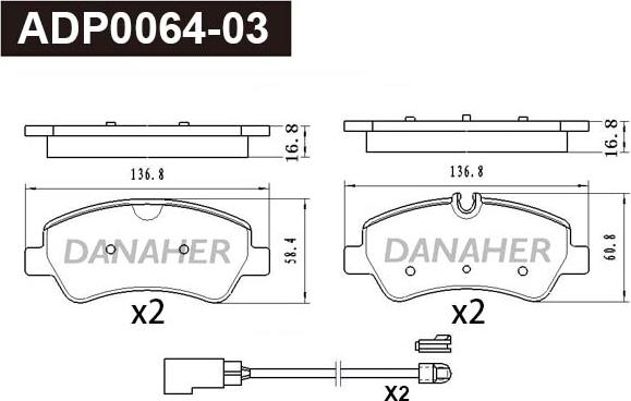 Danaher ADP0064-03 - Гальмівні колодки, дискові гальма autocars.com.ua