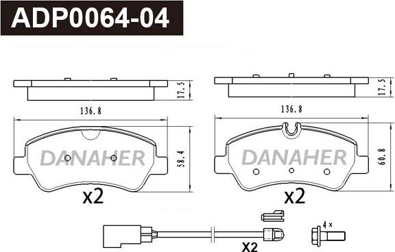 Danaher ADP0064-04 - Гальмівні колодки, дискові гальма autocars.com.ua
