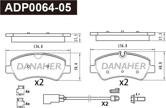 Danaher ADP0064-05 - Тормозные колодки, дисковые, комплект autodnr.net