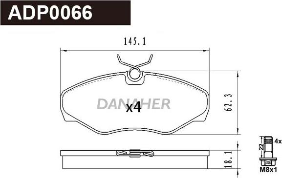 Danaher ADP0066 - Гальмівні колодки, дискові гальма autocars.com.ua