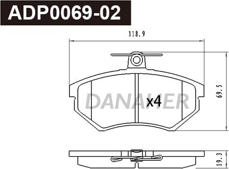 Danaher ADP0069-02 - Гальмівні колодки, дискові гальма autocars.com.ua