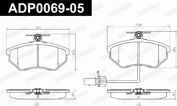 Danaher ADP0069-05 - Гальмівні колодки, дискові гальма autocars.com.ua