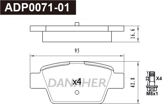 Danaher ADP0071-01 - Гальмівні колодки, дискові гальма autocars.com.ua