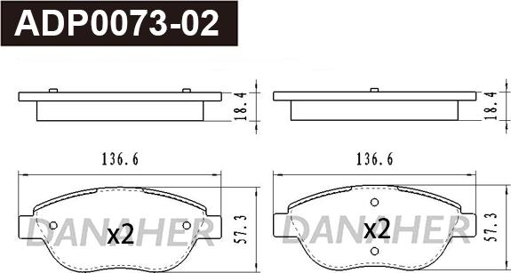 Danaher ADP0073-02 - Гальмівні колодки, дискові гальма autocars.com.ua