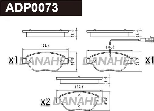 Danaher ADP0073 - Гальмівні колодки, дискові гальма autocars.com.ua