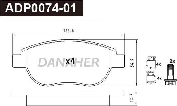 Danaher ADP0074-01 - Гальмівні колодки, дискові гальма autocars.com.ua