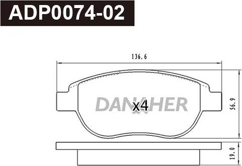 Danaher ADP0074-02 - Гальмівні колодки, дискові гальма autocars.com.ua