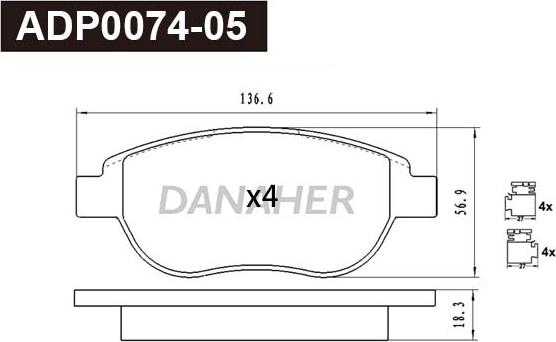 Danaher ADP0074-05 - Гальмівні колодки, дискові гальма autocars.com.ua