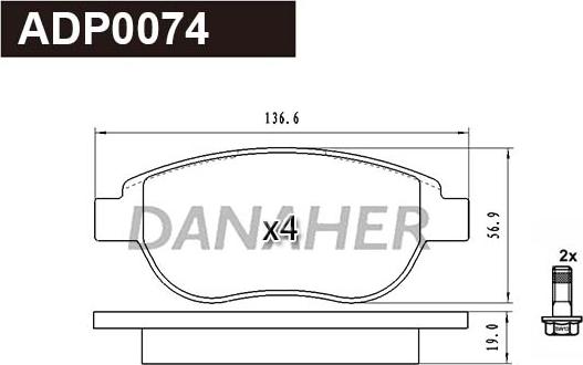 Danaher ADP0074 - Гальмівні колодки, дискові гальма autocars.com.ua