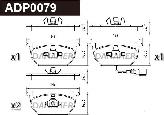 Danaher ADP0079 - Гальмівні колодки, дискові гальма autocars.com.ua