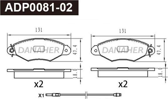 Danaher ADP0081-02 - Гальмівні колодки, дискові гальма autocars.com.ua