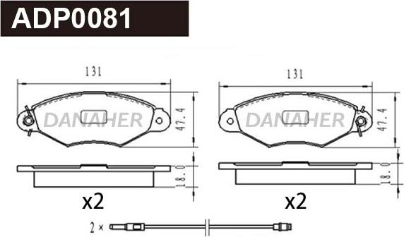 Danaher ADP0081 - Гальмівні колодки, дискові гальма autocars.com.ua