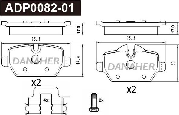 Danaher ADP0082-01 - Гальмівні колодки, дискові гальма autocars.com.ua