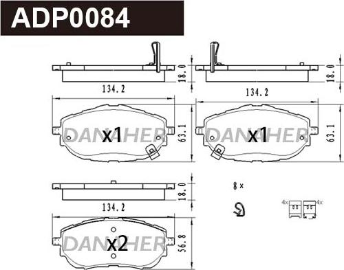 Danaher ADP0084 - Гальмівні колодки, дискові гальма autocars.com.ua