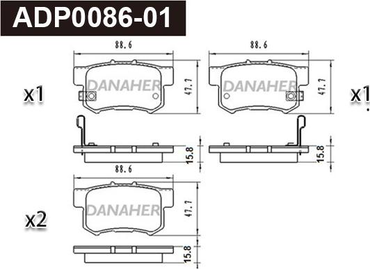 Danaher ADP0086-01 - Гальмівні колодки, дискові гальма autocars.com.ua