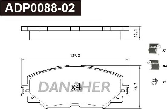 Danaher ADP0088-02 - Гальмівні колодки, дискові гальма autocars.com.ua