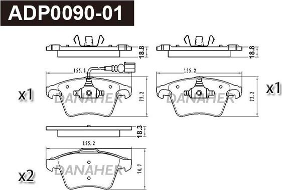 Danaher ADP0090-01 - Гальмівні колодки, дискові гальма autocars.com.ua