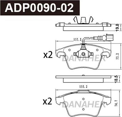 Danaher ADP0090-02 - Гальмівні колодки, дискові гальма autocars.com.ua