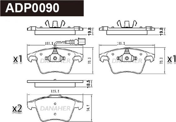 Danaher ADP0090 - Гальмівні колодки, дискові гальма autocars.com.ua