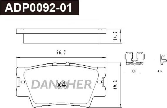 Danaher ADP0092-01 - Гальмівні колодки, дискові гальма autocars.com.ua