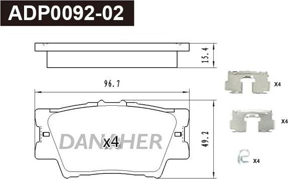 Danaher ADP0092-02 - Гальмівні колодки, дискові гальма autocars.com.ua