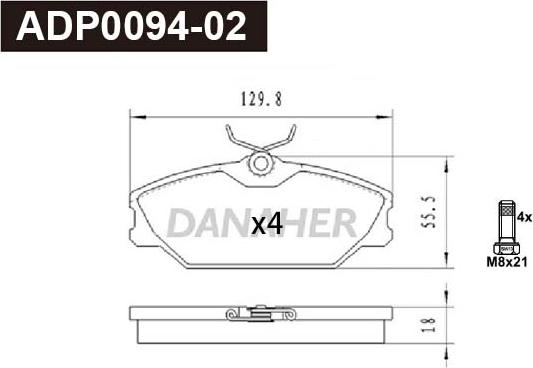 Danaher ADP0094-02 - Гальмівні колодки, дискові гальма autocars.com.ua