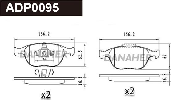 Danaher ADP0095 - Гальмівні колодки, дискові гальма autocars.com.ua