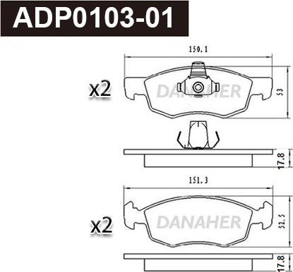Danaher ADP0103-01 - Гальмівні колодки, дискові гальма autocars.com.ua