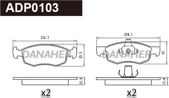 Danaher ADP0103 - Гальмівні колодки, дискові гальма autocars.com.ua