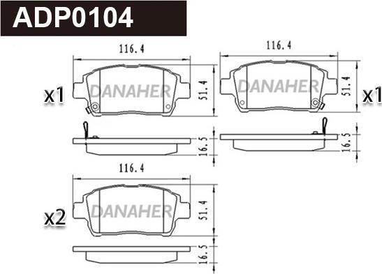 Danaher ADP0104 - Гальмівні колодки, дискові гальма autocars.com.ua