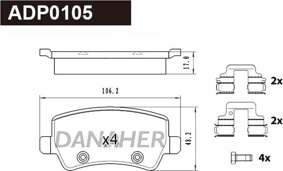 Danaher ADP0105 - Гальмівні колодки, дискові гальма autocars.com.ua