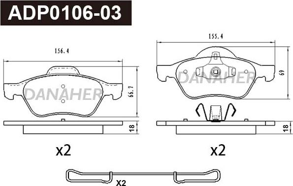 Danaher ADP0106-03 - Гальмівні колодки, дискові гальма autocars.com.ua