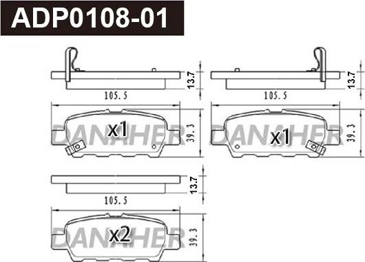 Danaher ADP0108-01 - Гальмівні колодки, дискові гальма autocars.com.ua