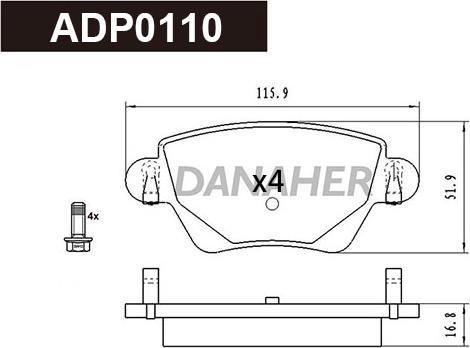 Danaher ADP0110 - Гальмівні колодки, дискові гальма autocars.com.ua