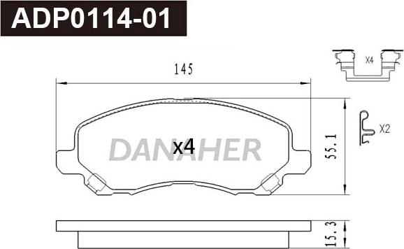 Danaher ADP0114-01 - Тормозные колодки, дисковые, комплект autodnr.net