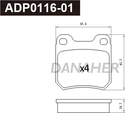 Danaher ADP0116-01 - Гальмівні колодки, дискові гальма autocars.com.ua