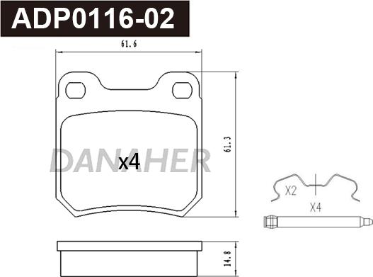 Danaher ADP0116-02 - Гальмівні колодки, дискові гальма autocars.com.ua